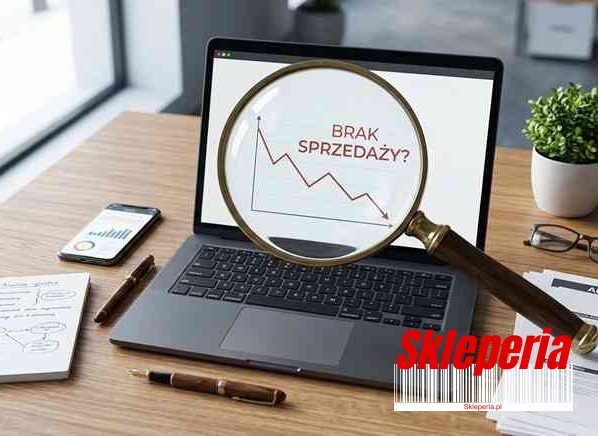 Detektywistyczne Ujęcie Lupy Nad Laptopem Z Napisem Brak Sprzedaży Oraz Dokumentami Na Biurku