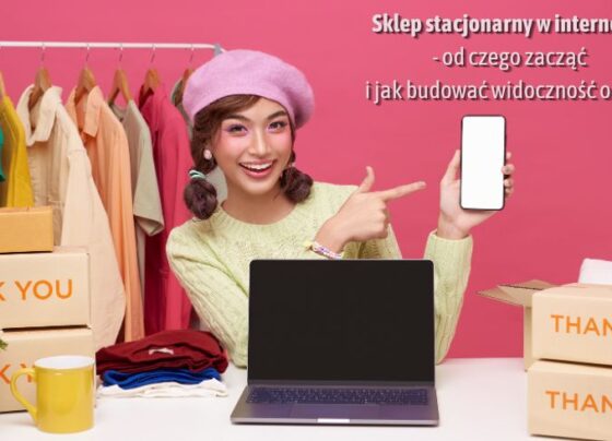 Sklep stacjonarny w internecie - od czego zacząć i jak budować widoczność online, sprzedawczyni z telefonem i laptopem